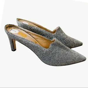 Vero Cuoio Gray Glittery Pointy Toes Womens Mules Sz 37